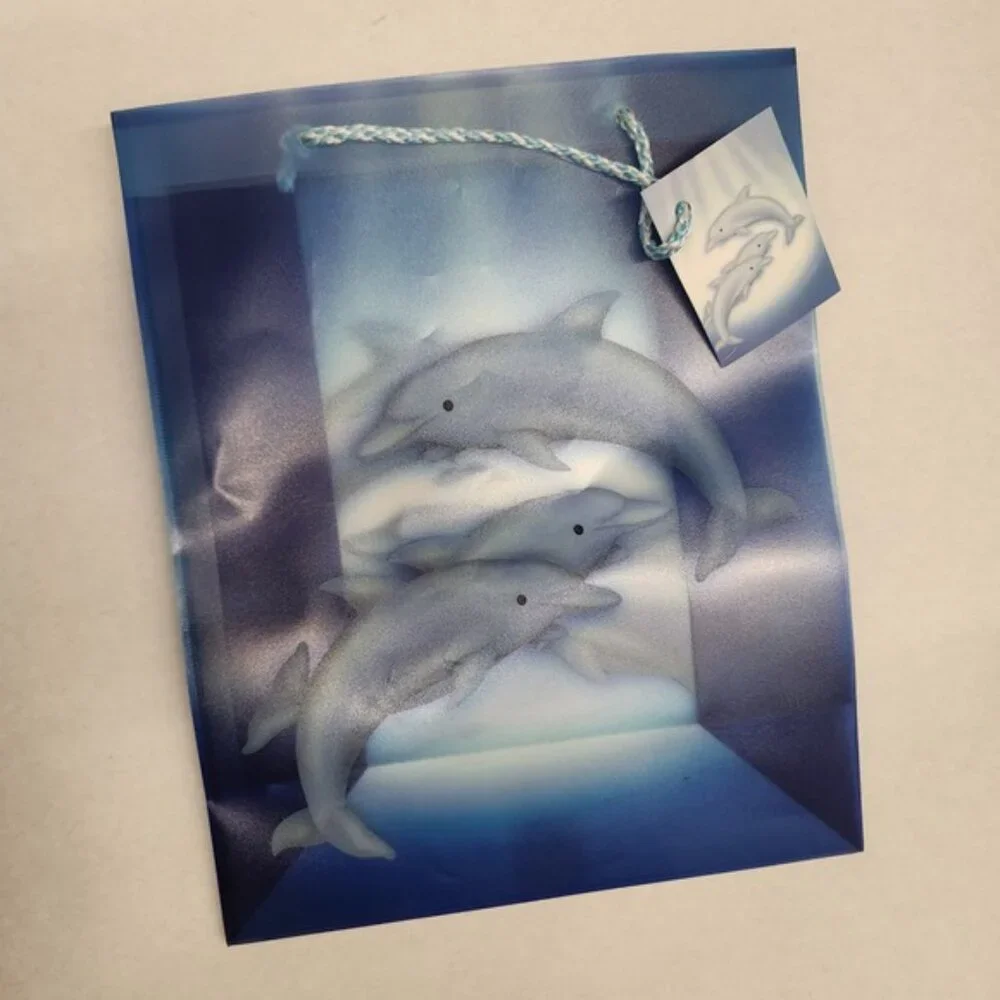 Vintage‎ y2k Color Fantasies Dolphin Gift Bag with Tag Blue Beach Sea Ocean